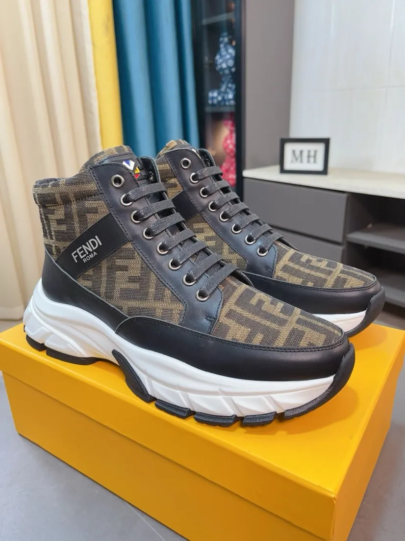 Men's shoes 💰458🌹🌹【fendi Fendi】: 🔝High-end brand of men's shoes: high-top series: official website 1:1 latest masterpiece: the upper is made of brand fabric with imported cowhide technology, ➕🐑made in sheepskin👍, making walking more convenient and comfortable, a stunning work, compared with the official quality, the beautiful 1:1 replica [color]! Create a fashionable personality to set off your uniqueness! A must-have for trendy men! 🔥Size: 38-44.
